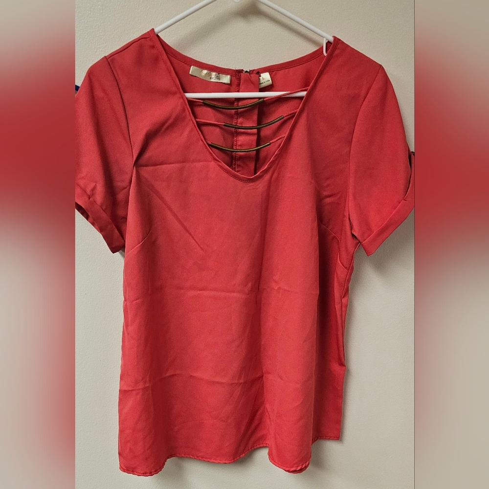 Elegant Orange/Coral V-Neck Blouse
